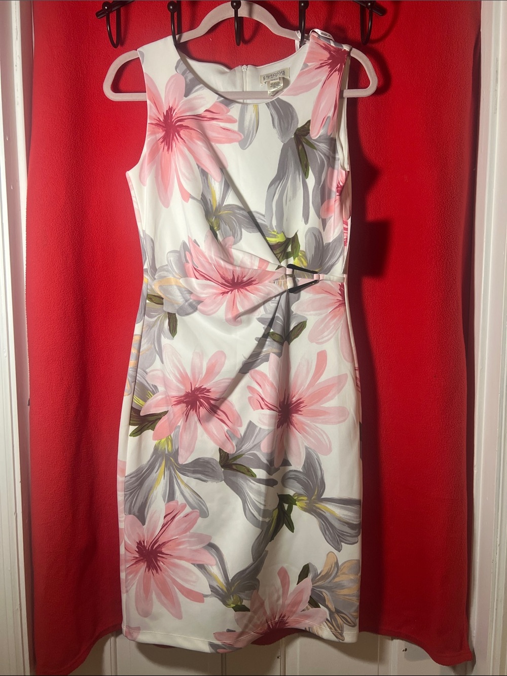 Enfocus Studio White Sheath Dress with Pink Floral Print